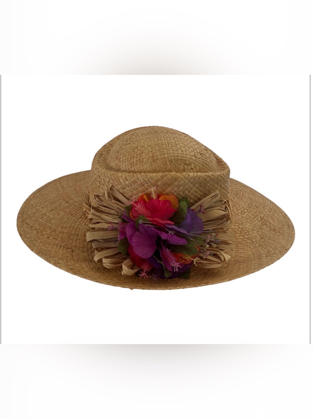 Hawaiian Headwear Wide Brim Sun Hat with Floral Accent